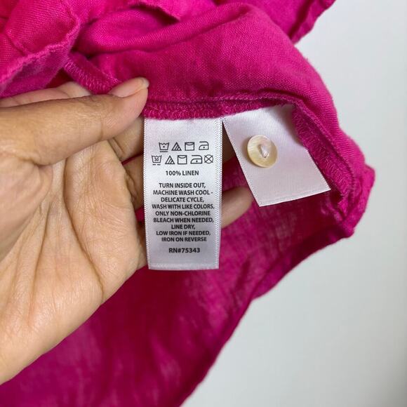 Sigrid Olsen Button Down Linen Shirt Sz 1X Hot Pink Breathable Relaxed Roll tab - Picture 5 of 10
